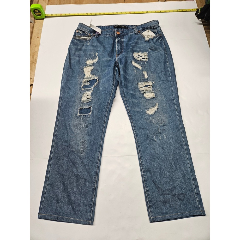 Premiere by Rue21 Distressed Straight Leg Jeans Medium Wash Size 15/16 Shortened